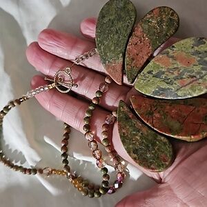 Jadeite swarovski faceted Owlheart Necklace